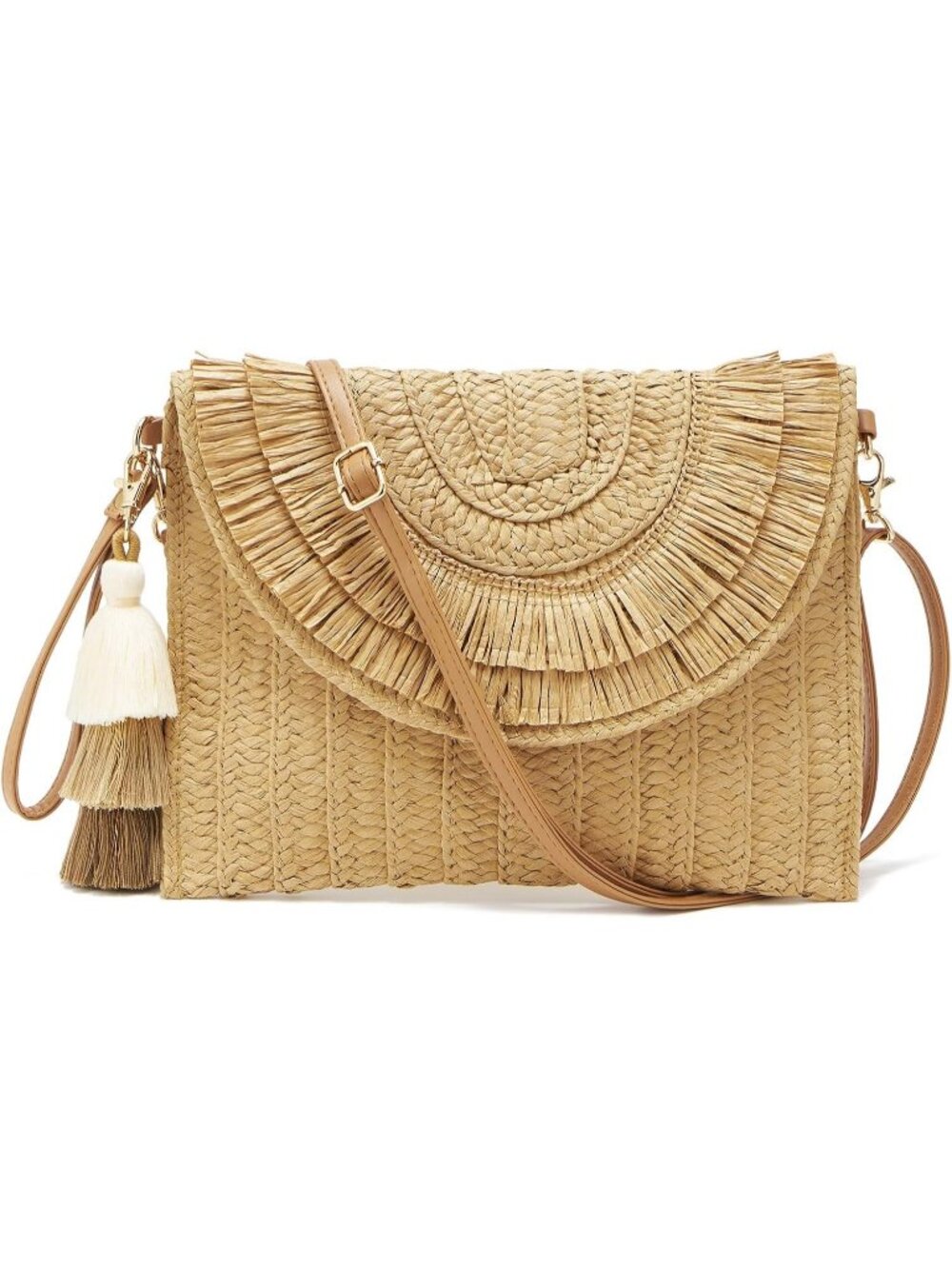 Women Brown Summer Straw Envelope Clutch Elegant Beach Shoulder Crossbody Bag